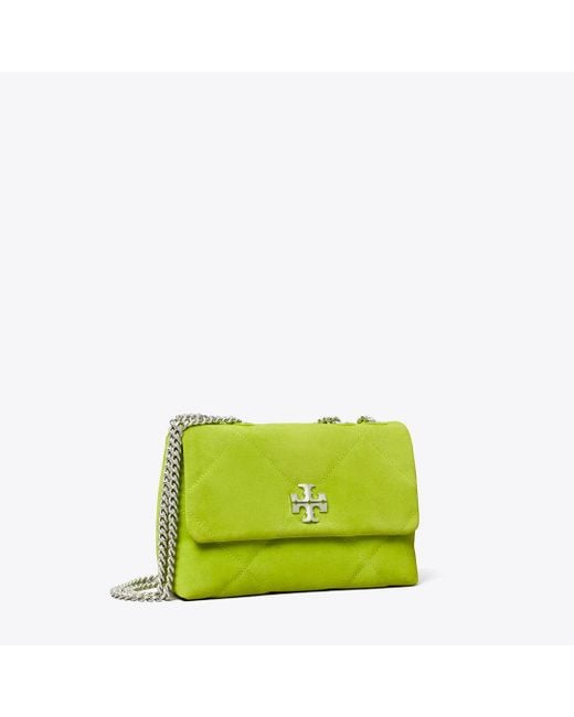 Tory Burch Green Small Kira Diamond Quilt Suede Shoulder Bag