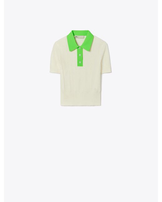 Tory Sport Green Tory Burch Cotton Pointelle Polo Sweater