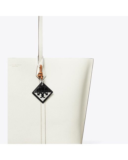 Tory Burch White Hidden Logo Croc-Embossed Key Charm, One Size