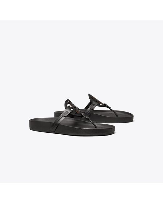 Tory Burch Black Miller Cloud Leather Thong Sandals