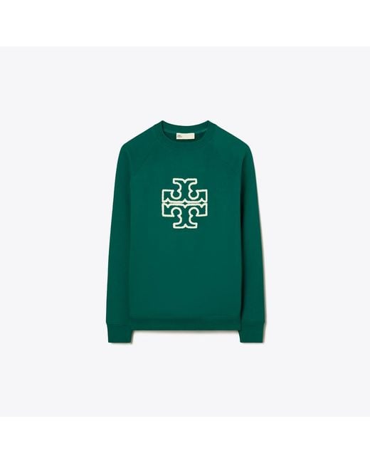 Tory Burch Green Heavy French Terry Logo Crewneck