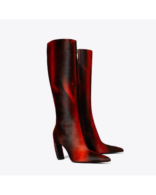 Tory Burch Red Tall Printed Calf Hair Boot