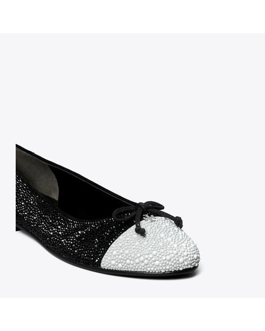 Tory Burch Black Cap-Toe Crystal Ballet
