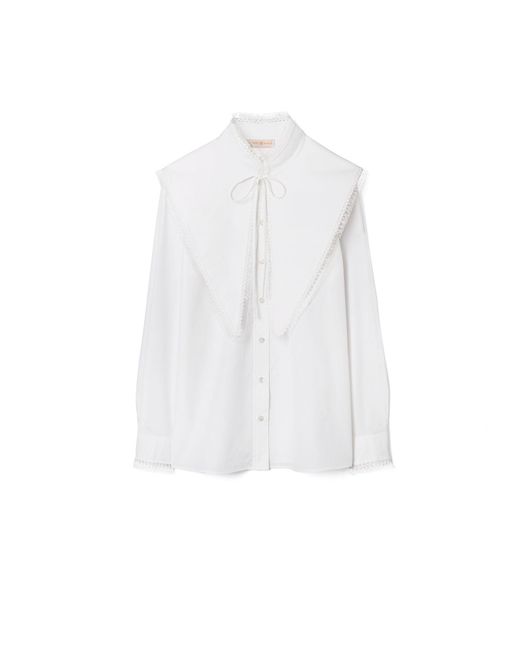Tory Burch Removable Collar Top in Natural | Lyst