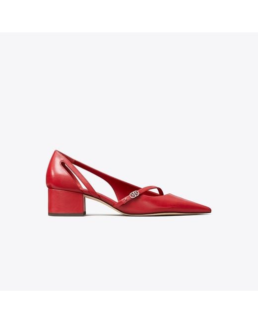 Tory Burch Red Double T Buckle D'Orsay Pump