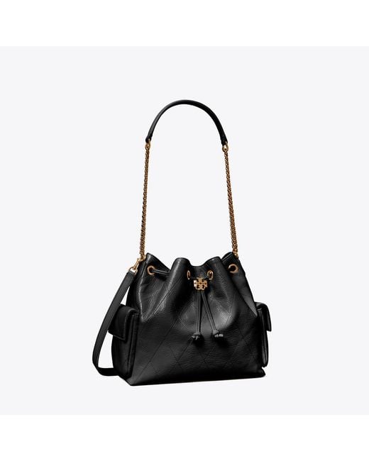 Tory Burch Black Charlie Quilted Drawstring Shoulder Bag