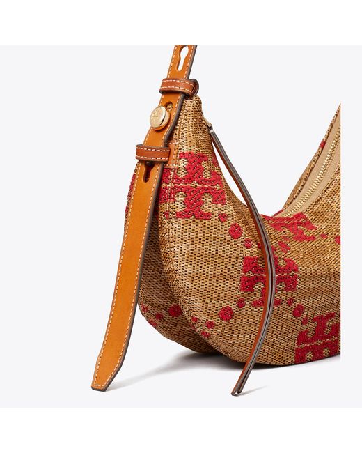 Tory Burch Natural T Monogram Romy Woven Half Moon Bag, One Size
