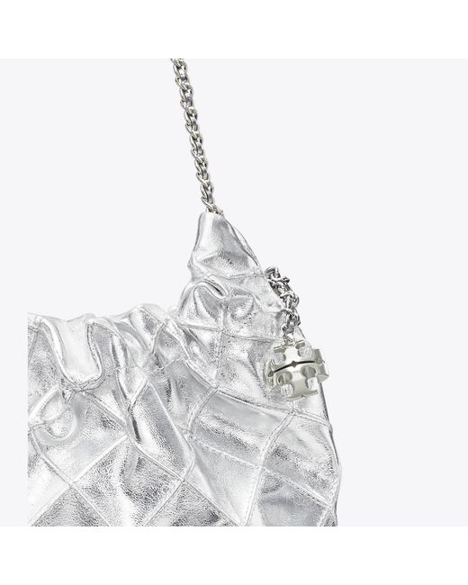 Tory Burch Gray Mini Fleming Metallic Hobo Bag, One Size