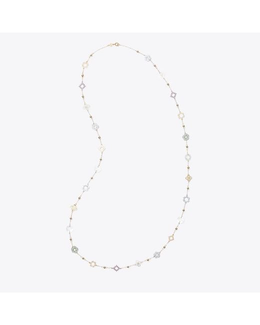 Tory Burch Metallic Long Forget Me Not Pavé Necklace