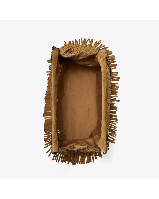 Tory Burch Brown Fleming Suede Fringe Hobo Bag, One Size