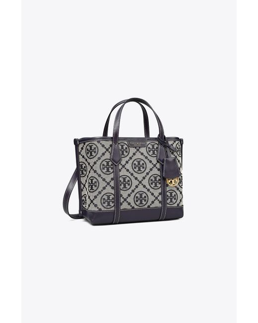 Tory Burch Perry T Monogram Small Triple-compartment Tote in Blue | Lyst