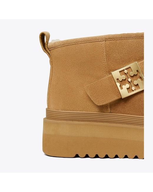 Tory Burch Brown Suede Shearling-Lined Platform Boots