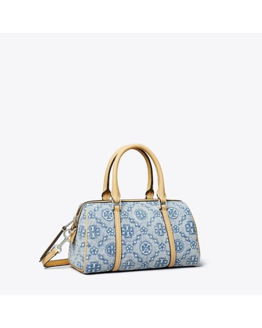 Tory Burch Blue T Monogram Denim Petite Barrel Bag