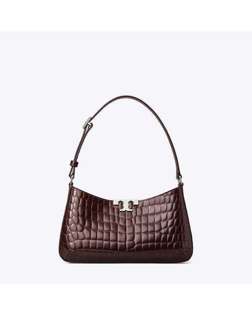 Tory Burch Brown Eleanor Croc-Embossed Slim Shoulder Bag, One Size