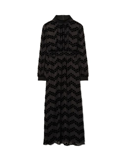 【送料 関税込】Tory Burch Long-sleeved midi dress Tory Burch Velvet Dot Mock-neck Long-sleeve Devore Burnout