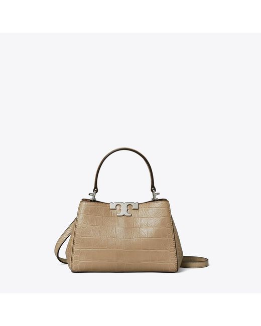 Tory Burch Natural Mini Eleanor Soft Croc-Embossed Satchel