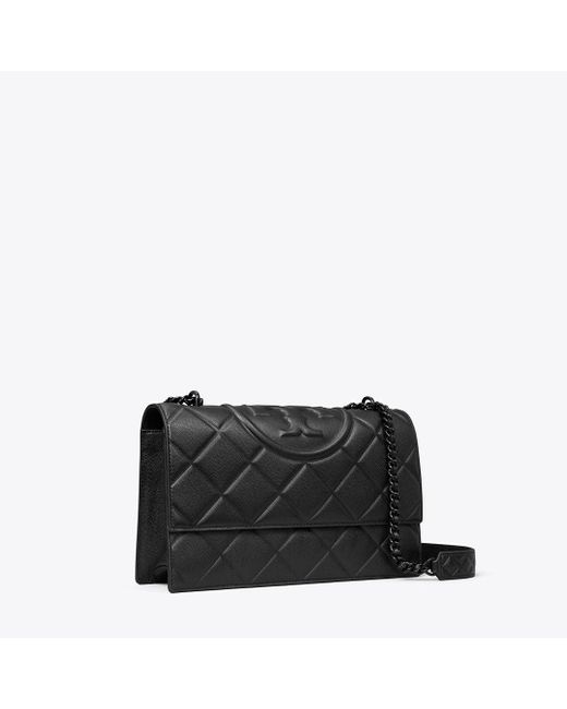 Tory Burch Black Fleming Polished-Grain Convertible Shoulder Bag