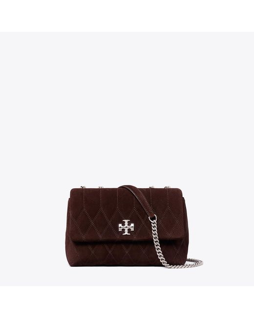 Tory Burch Brown Small Kira Quilt Suede Shoulder Bag