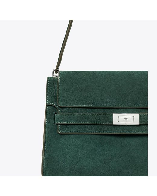 Tory Burch Green Large Lee Radziwill Suede Shoulder Bag, One Size