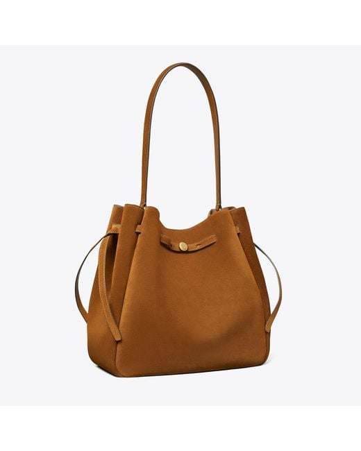 Tory Burch Brown Large Romy Suede Bucket Bag, One Size