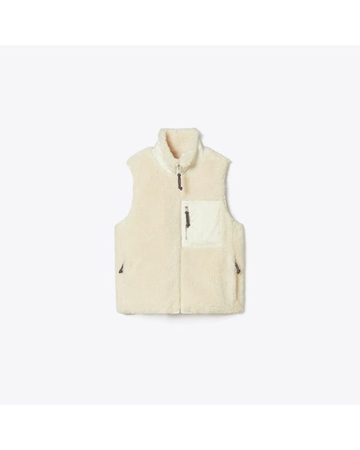 Tory Burch Natural Colorblock Fleece Vest