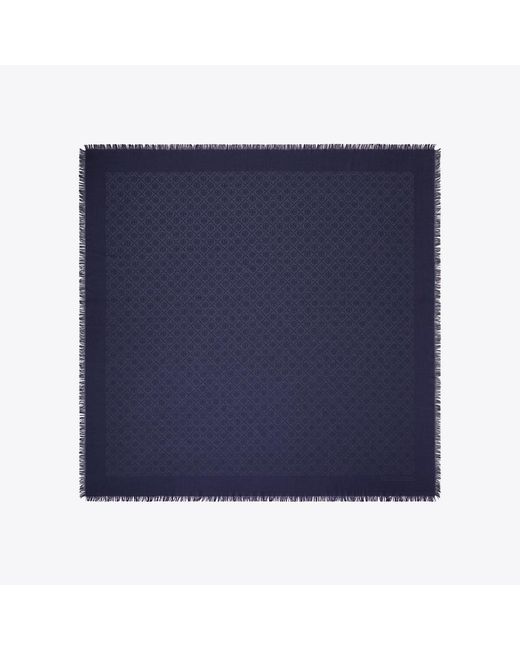 Tory Burch Blue T Monogram Jacquard Traveler Scarf, One Size