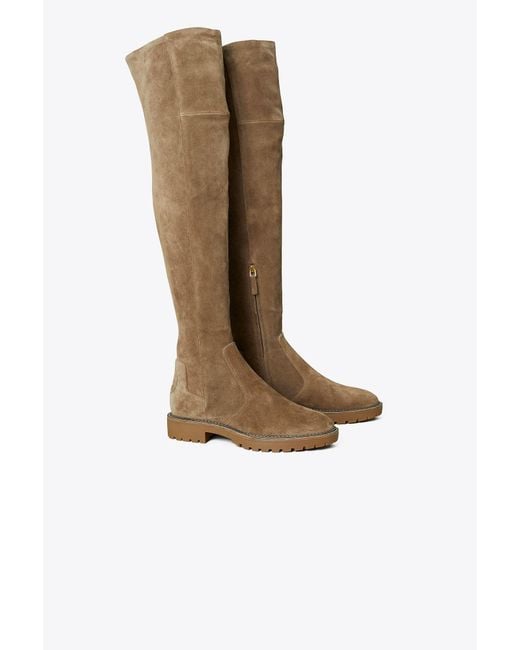 Tory Burch Brown Miller Suede Lug Sole Over-the-knee Boots