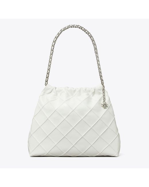 Tory Burch White Fleming Soft Distressed Hobo Bag, One Size