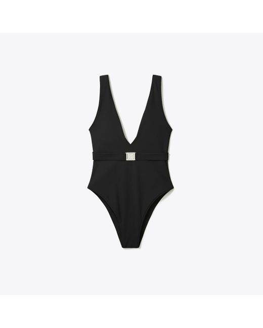 Tory Burch Black Damen Badeanzug Mit Gürtel Und Logo