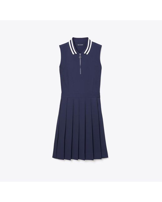 Tory Sport Blue Performance Pleated Collar Golf Dress