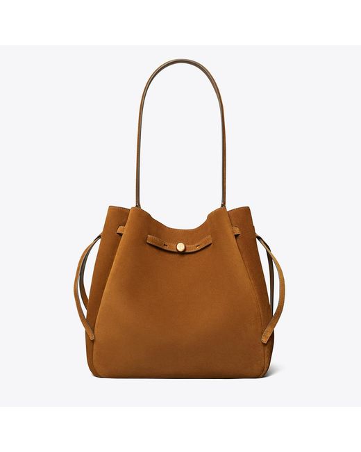 Tory Burch Brown Large Romy Suede Bucket Bag, One Size