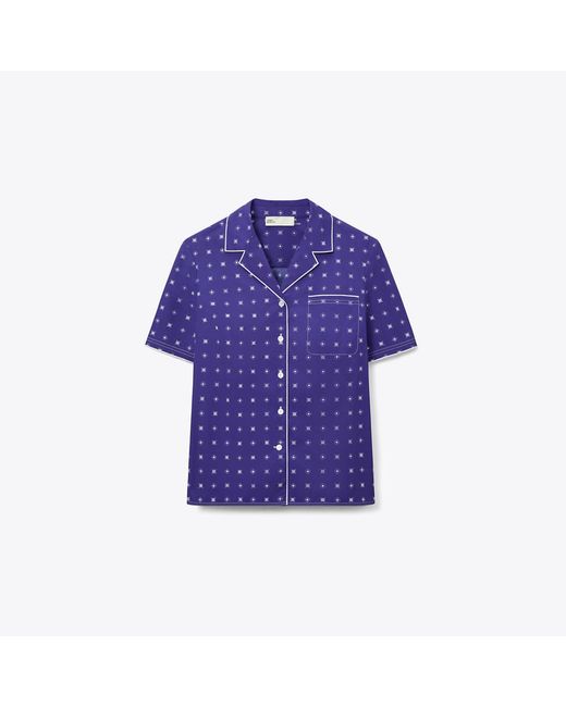 Tory Burch Purple Twill Camp Shirt