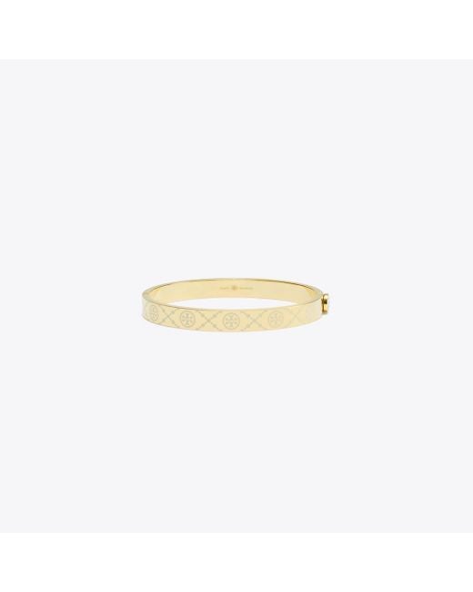 Tory Burch White T Monogram Hinge Bracelet