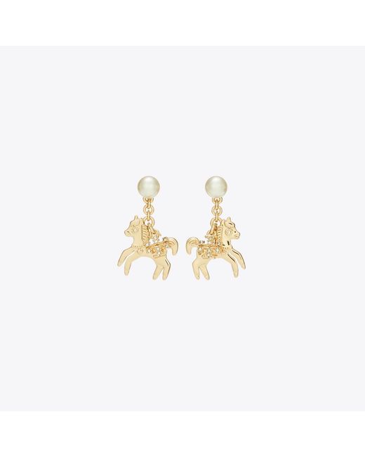 Tory Burch Metallic Curiosity Horse Charm Earrings