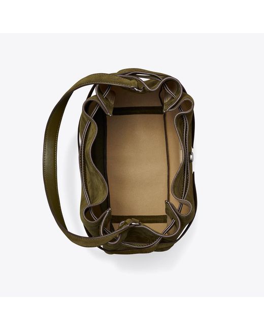 Tory Burch Green Large Romy Suede Bucket Bag