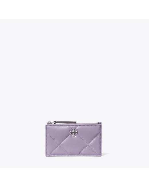 Tory Burch Purple Kira Diamond Quilt Zip Card Case