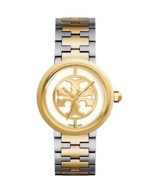 Tory Burch Metallic Reva Watch, Two-tone Stainless Steel/ivory, 36 Mm