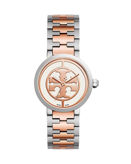 Tory Burch Metallic Reva Watch, Two-tone Rose Gold/stainless Steel, Ivory, 28 Mm