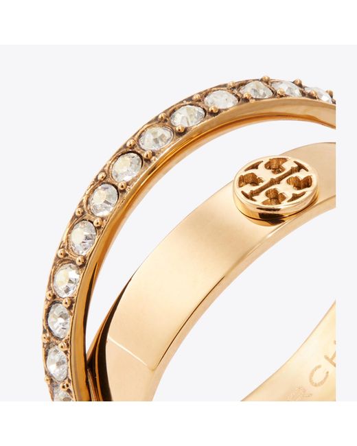 Tory Burch White Icon Pavé Double Ring