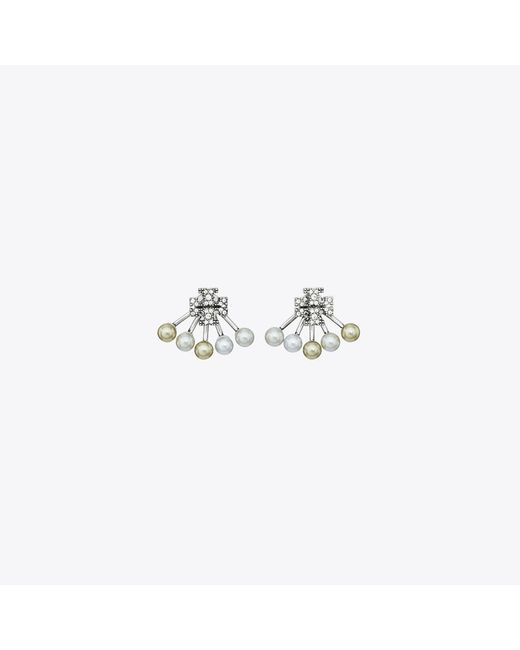 Tory Burch White Moondance Pearl Front-Back Earrings