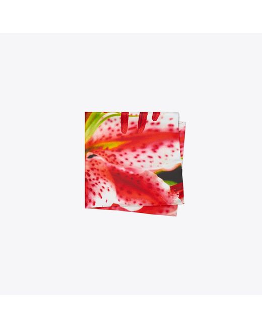 Tory Burch Red Lily Silk Square Scarf, One Size