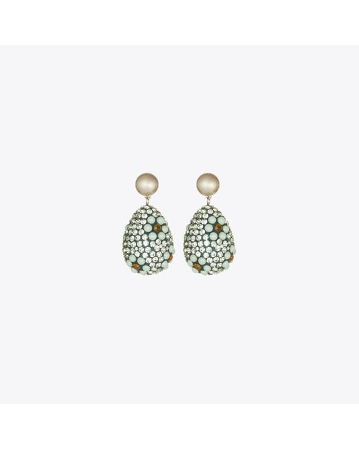 Tory Burch White Curiosity Crystal Pearl Drop Earrings