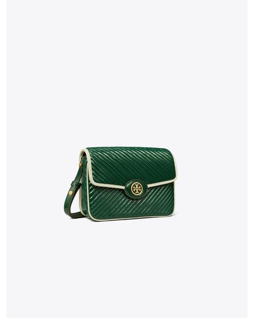 Tory Burch Green Robinson Patent Quilted Shoulder Bag