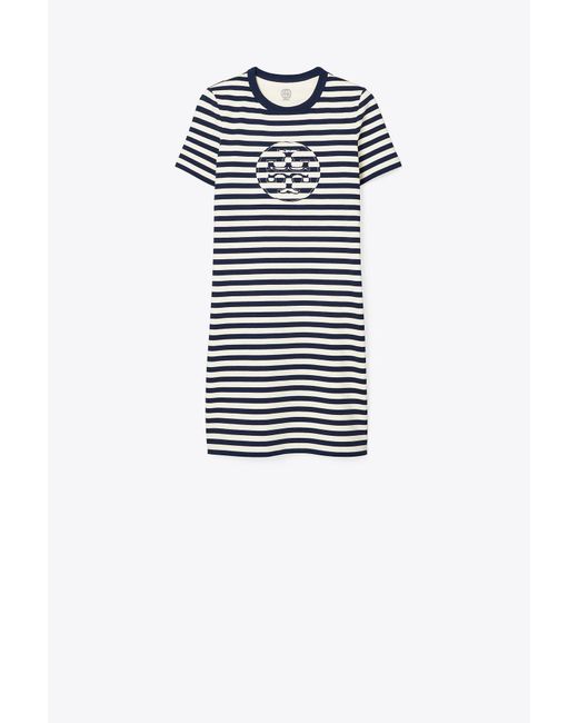 Tory Burch Blue Striped Logo T-shirt Dress