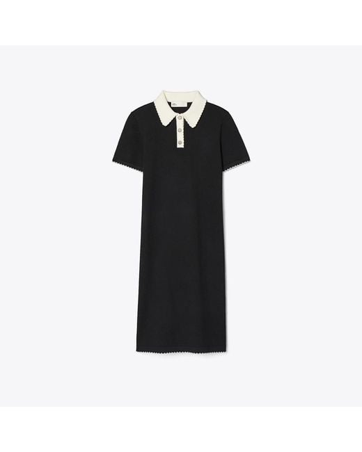 Tory Burch Black Wool Scalloped Polo Dress