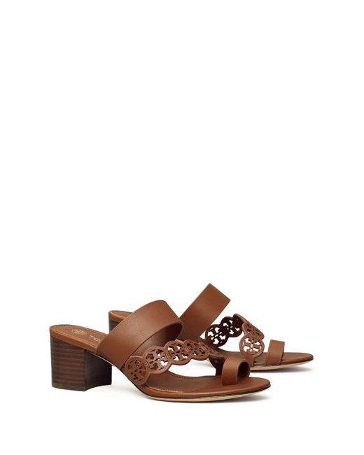 Tory Burch Leather Tiny Miller Toe Ring Block Heel Sandals in White (Brown) - Save 21% - Lyst