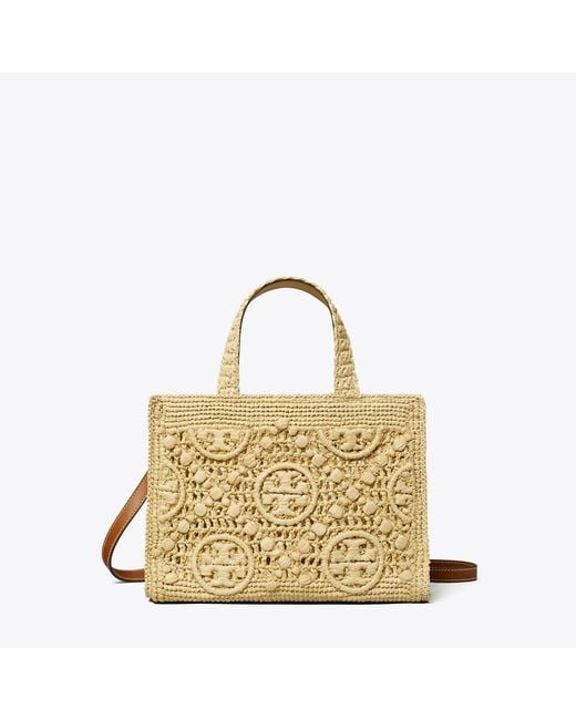 Tory Burch Metallic T Monogram Raffia Top-Handle Tote, One Size