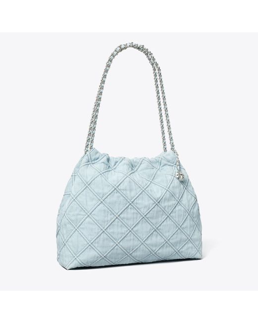 Tory Burch Blue Fleming Soft Denim Hobo Bag, One Size