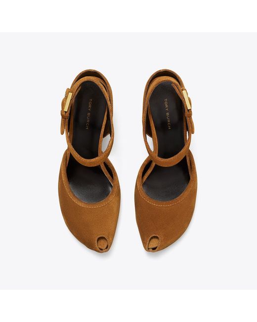 Tory Burch Brown Peep-Toe Platform Sandal