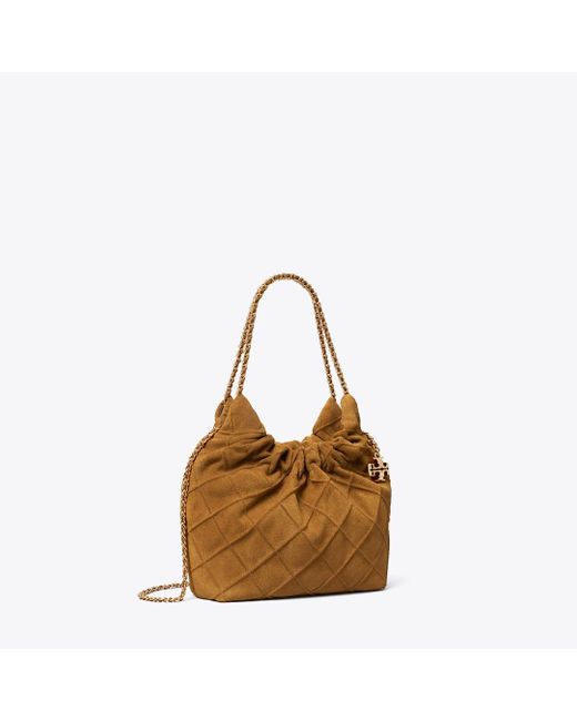 Tory Burch Brown Mini Fleming Soft Suede Hobo Bag